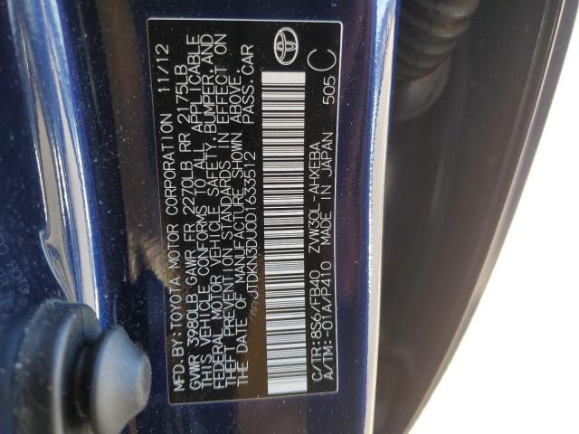 JTDKN3DU0D1633512 - 2013 TOYOTA PRIUS BLUE photo 12