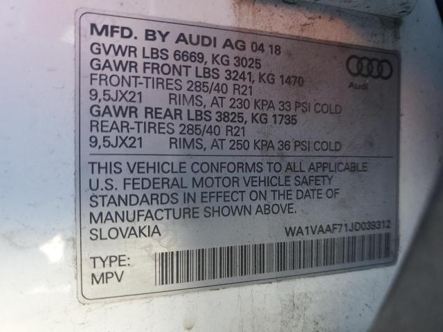 WA1VAAF71JD039312 - 2018 AUDI Q7 PRESTIGE 白色 照片 13