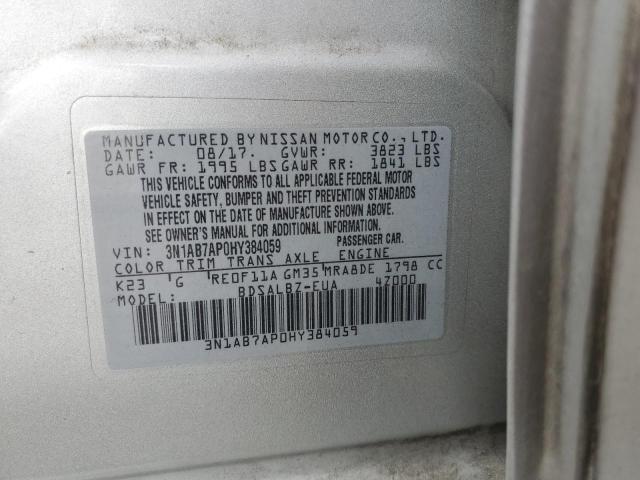 3N1AB7AP0HY384059 - 2017 NISSAN SENTRA S SILVER photo 12