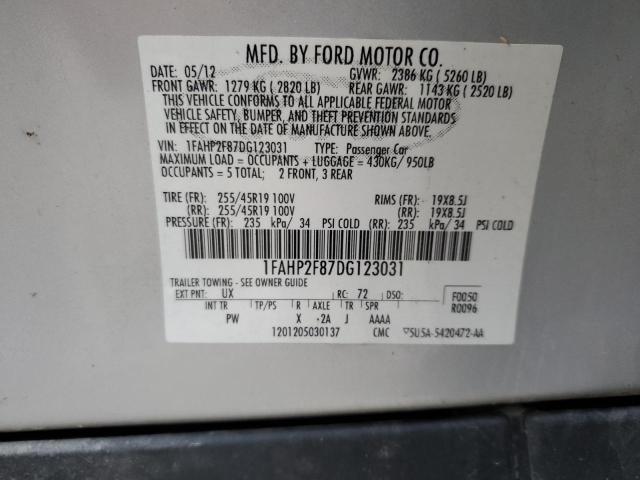 1FAHP2F87DG123031 - 2013 FORD TAURUS LIMITED SILVER photo 13