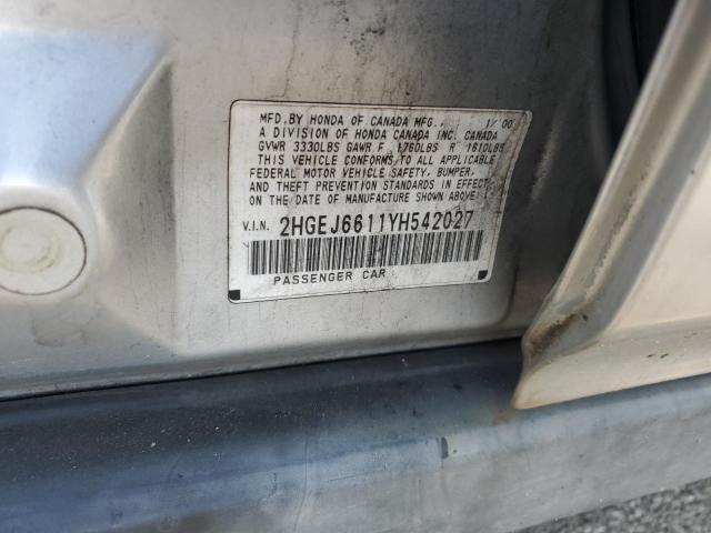 2HGEJ6611YH542027 - 2000 HONDA CIVIC BASE Gümüş foto 12