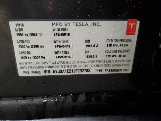 5YJSA1E21JF292783 - 2018 TESLA MODEL S Boz foto 12