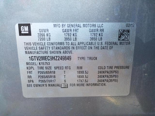 1GTV2MEC9HZ249849 - 2017 GMC SIERRA K1500 SLE GRAY photo 12