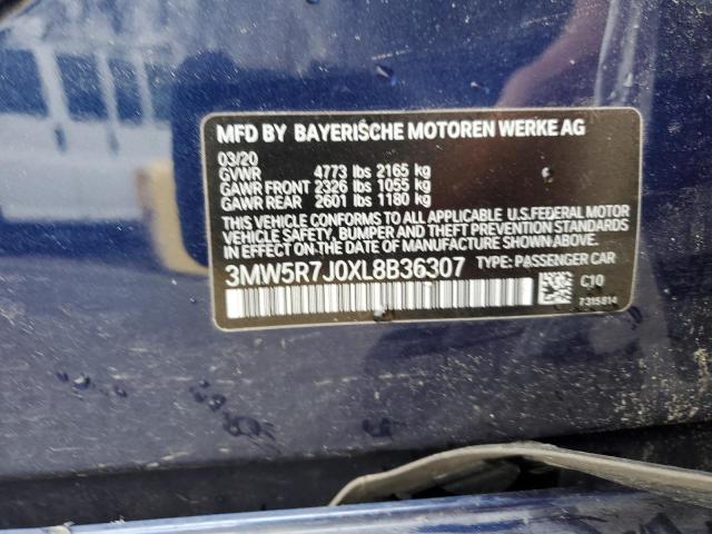 3MW5R7J0XL8B36307 - 2020 BMW 330XI BLUE photo 13