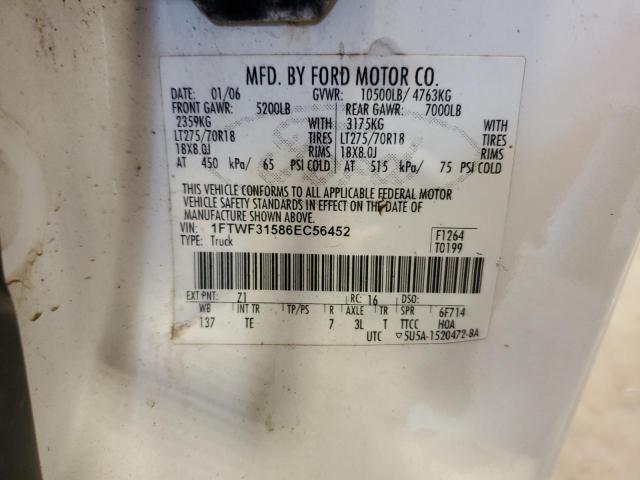 1FTWF31586EC56452 - 2006 FORD F350 SRW SUPER DUTY WHITE photo 12