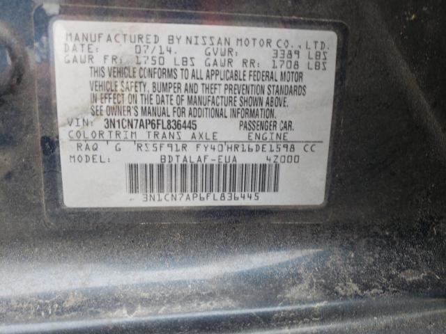 3N1CN7AP6FL836445 - 2015 NISSAN VERSA S BLUE photo 13