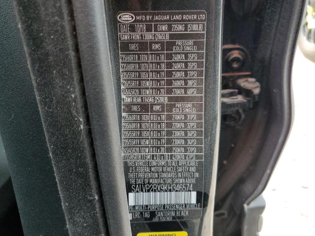 SALVP2RX9KH346574 - 2019 LAND ROVER RANGE ROVE SE BLACK photo 13