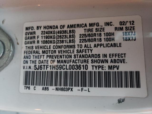 5J6TF1H59CL003610 - 2012 HONDA CROSSTOUR EXL თეთრი ფოტო 12