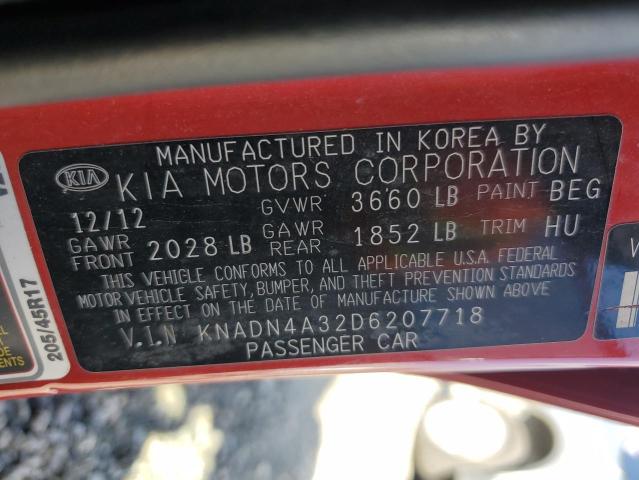 KNADN4A32D6207718 - 2013 KIA RIO EX RED photo 12
