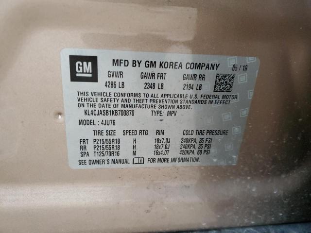 KL4CJASB1KB700870 - 2019 BUICK ENCORE PREFERRED TAN photo 12