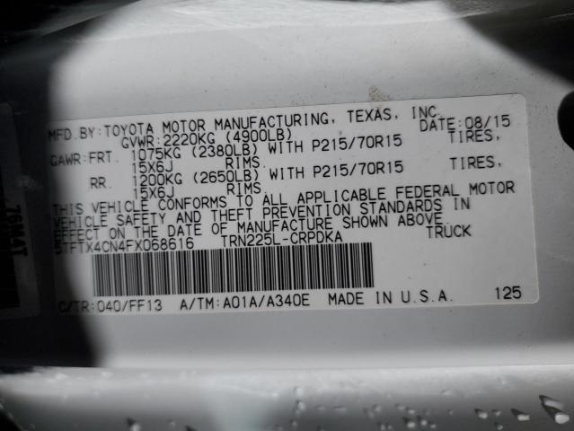 5TFTX4CN4FX068616 - 2015 TOYOTA TACOMA ACCESS CAB Ақ фото 12