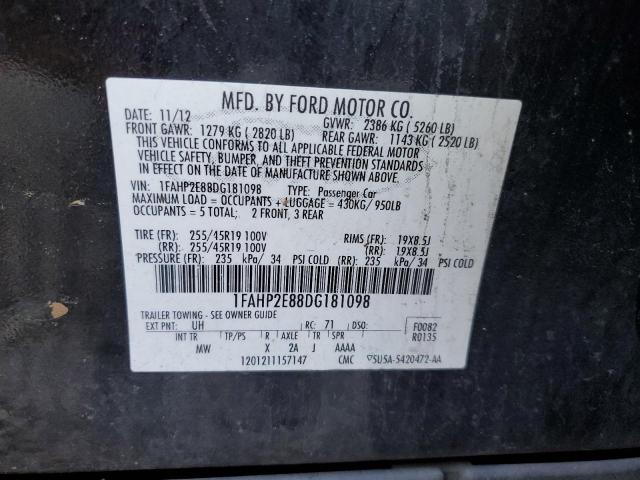 1FAHP2E88DG181098 - 2013 FORD TAURUS SEL BLACK photo 12