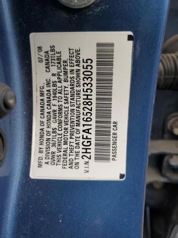 2HGFA16528H533055 - 2008 HONDA CIVIC LX BLUE photo 12