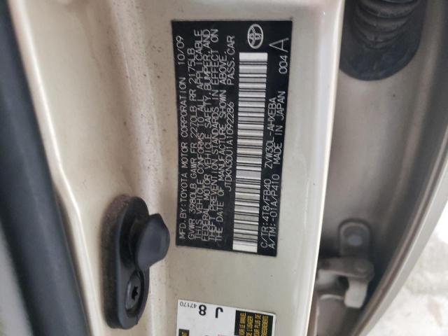 JTDKN3DU1A1092286 - 2010 TOYOTA PRIUS GOLD photo 12