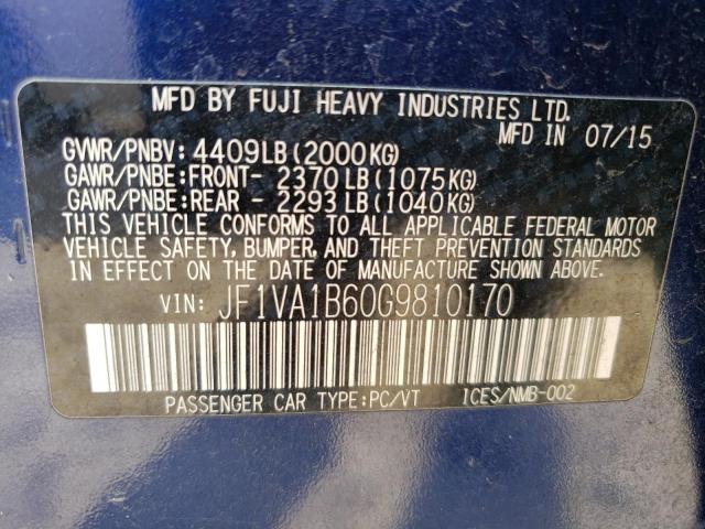 JF1VA1B60G9810170 - 2016 SUBARU WRX BLUE photo 12