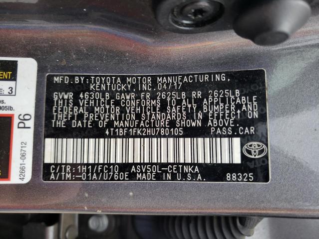 4T1BF1FK2HU780105 - 2017 TOYOTA CAMRY LE CHARCOAL photo 12