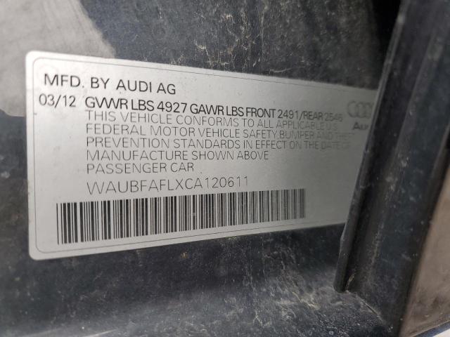 WAUBFAFLXCA120611 - 2012 AUDI A4 PREMIUM BLACK photo 12