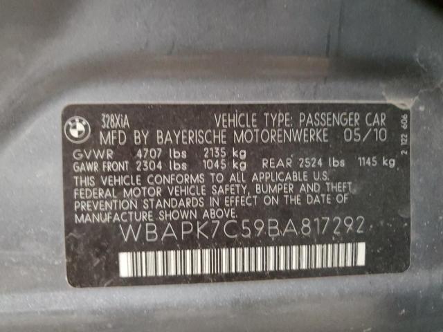 WBAPK7C59BA817292 - 2011 BMW 328 XI GRAY photo 13