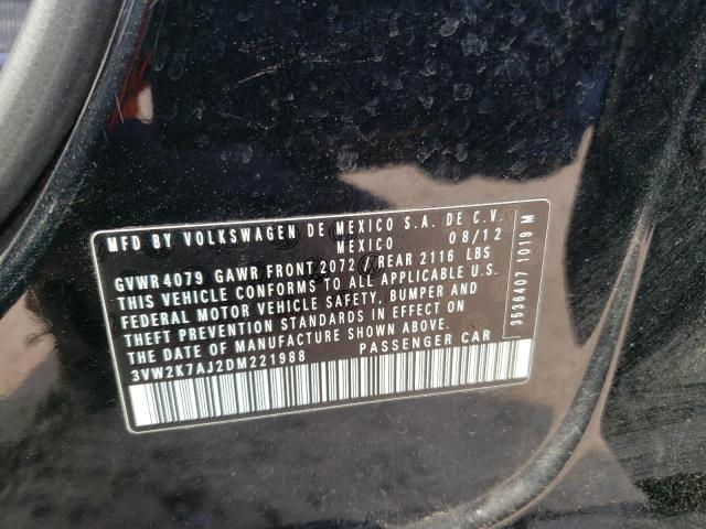 3VW2K7AJ2DM221988 - 2013 VOLKSWAGEN JETTA BASE 黑色 照片 12