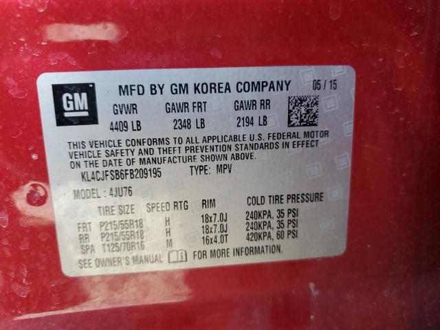 KL4CJFSB6FB209195 - 2015 BUICK ENCORE CONVENIENCE 红色 照片 12