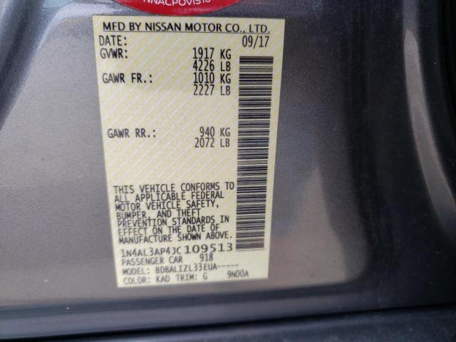 1N4AL3AP4JC109513 - 2018 NISSAN ALTIMA 2.5 GRAY photo 12