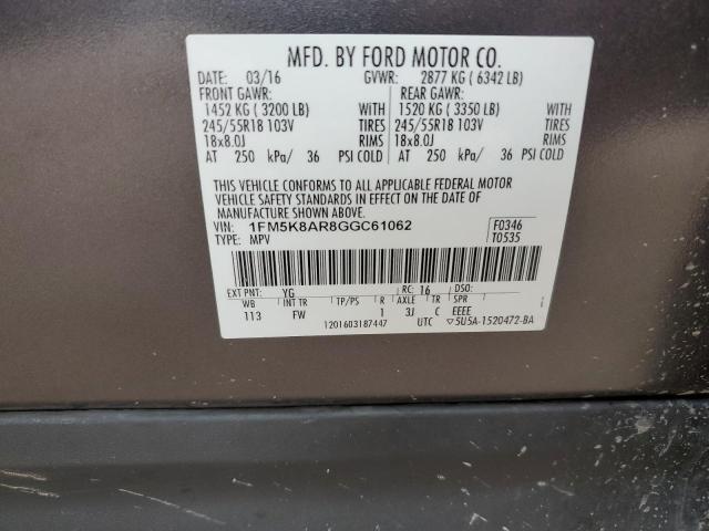 1FM5K8AR8GGC61062 - 2016 FORD EXPLORER POLICE INTERCEPTOR ნაცრისფერი ფოტო 12