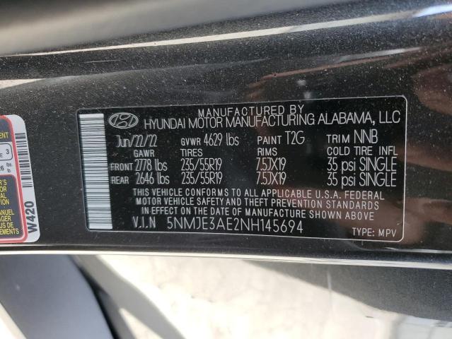 5NMJE3AE2NH145694 - 2022 HYUNDAI TUCSON LIMITED BLACK photo 12