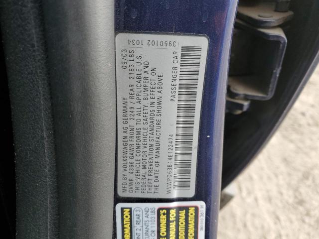 WVWPD63B14E122474 - 2004 VOLKSWAGEN PASSAT GLS BLUE photo 12