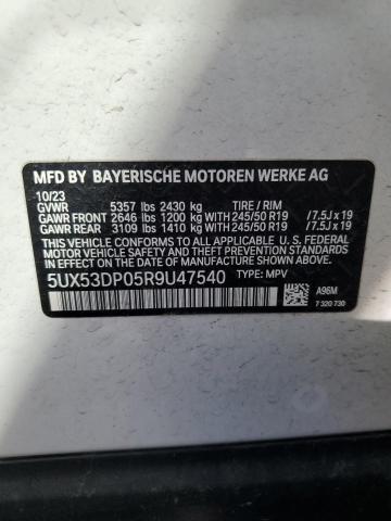 5UX53DP05R9U47540 - 2024 BMW X3 XDRIVE30I WHITE photo 12