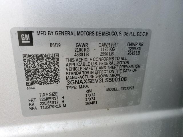 3GNAXSEV3LS500108 - 2020 CHEVROLET EQUINOX LS SILVER photo 13