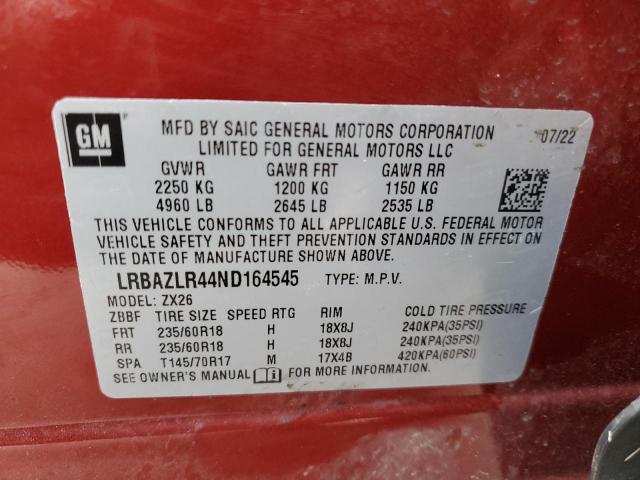 LRBAZLR44ND164545 - 2022 BUICK ENVISION PREFERRED Qırmızı foto 12