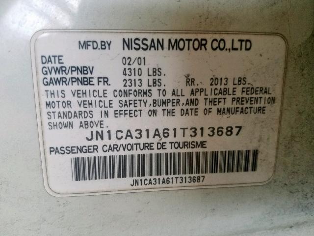 JN1CA31A61T313687 - 2001 NISSAN MAXIMA GXE  photo 10