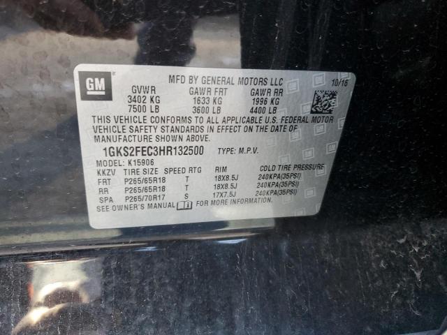 1GKS2FEC3HR132500 - 2017 GMC YUKON XL K1500 SLE BLACK photo 13