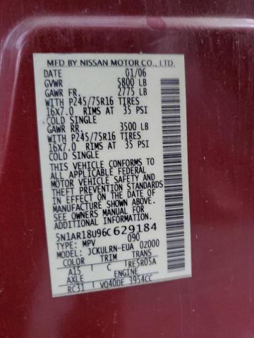 5N1AR18U96C629184 - 2006 NISSAN PATHFINDER LE ბურგუნდია ფოტო 13