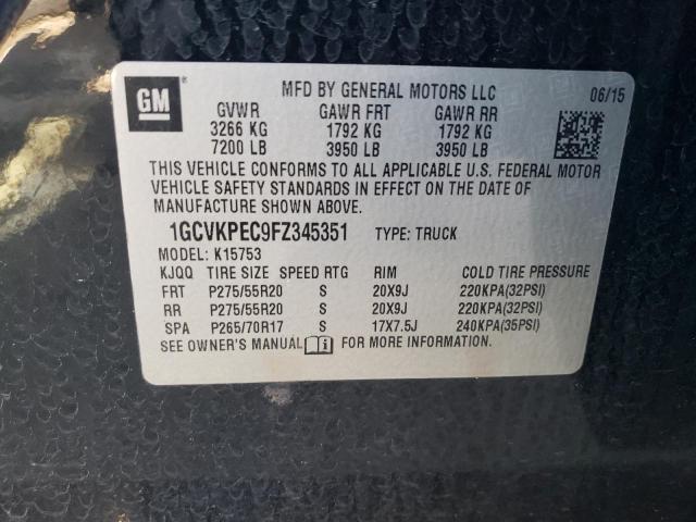 1GCVKPEC9FZ345351 - 2015 CHEVROLET SILVERADO K1500 BLACK photo 13