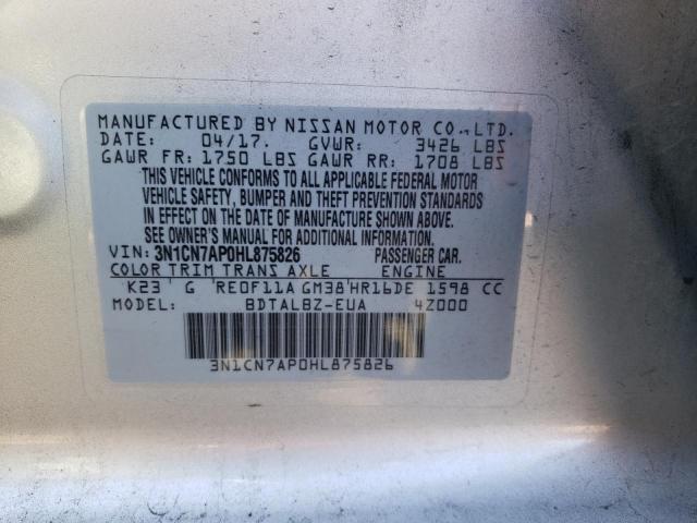 3N1CN7AP0HL875826 - 2017 NISSAN VERSA S SILVER photo 13