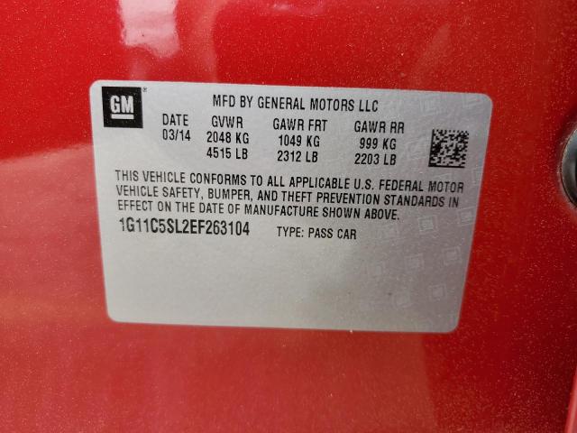 1G11C5SL2EF263104 - 2014 CHEVROLET MALIBU 1LT 红色 照片 12