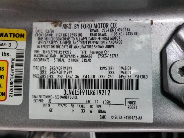 3LN6L5F91LR619212 - 2020 LINCOLN MKZ RESERVE ვერცხლისფერი ფოტო 12