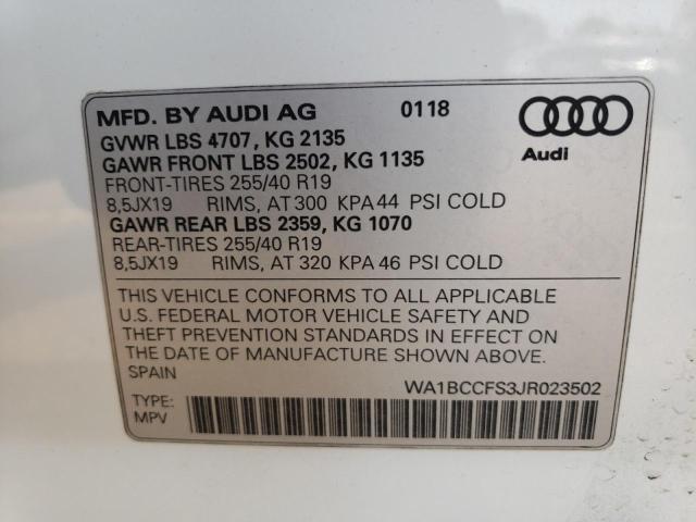 WA1BCCFS3JR023502 - 2018 AUDI Q3 PREMIUM WHITE photo 12