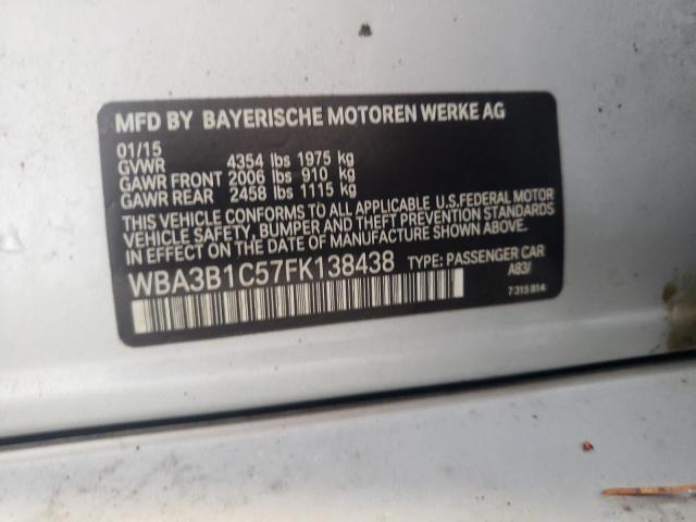 WBA3B1C57FK138438 - 2015 BMW 320 I SILVER photo 12