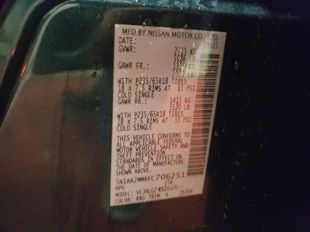 5N1AR2MM6FC706251 - 2015 NISSAN PATHFINDER S 蓝色 照片 14