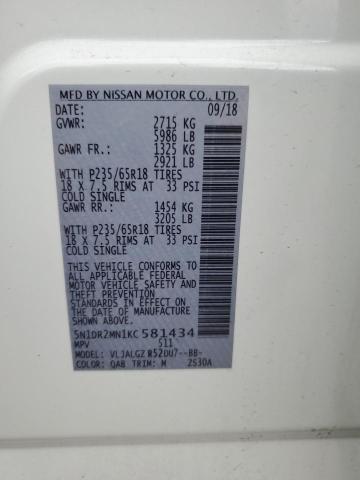 5N1DR2MN1KC581434 - 2019 NISSAN PATHFINDER S Ağ foto 14