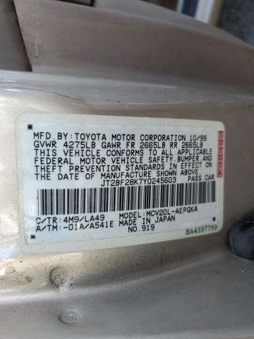 JT2BF28K7Y0245603 - 2000 TOYOTA CAMRY LE GOLD photo 13