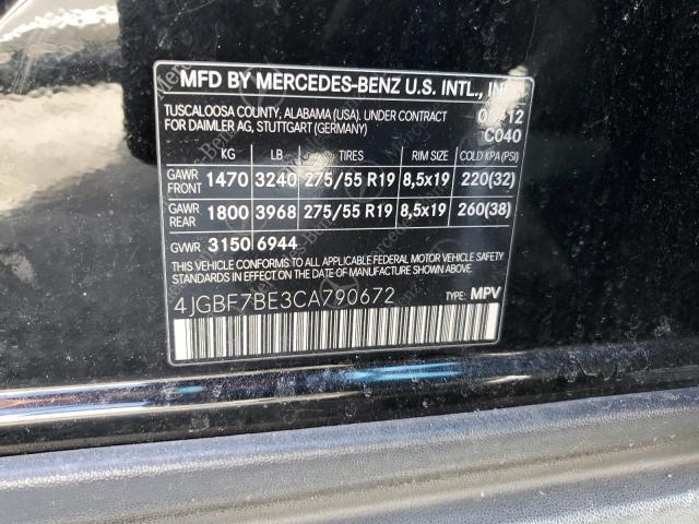 4JGBF7BE3CA790672 - 2012 MERCEDES-BENZ GL 450 4MATIC BLACK photo 13