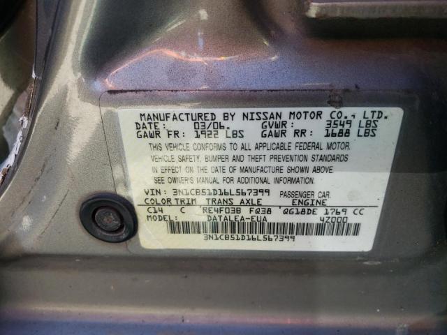 3N1CB51D16L567399 - 2006 NISSAN SENTRA 1.8 SILVER photo 12