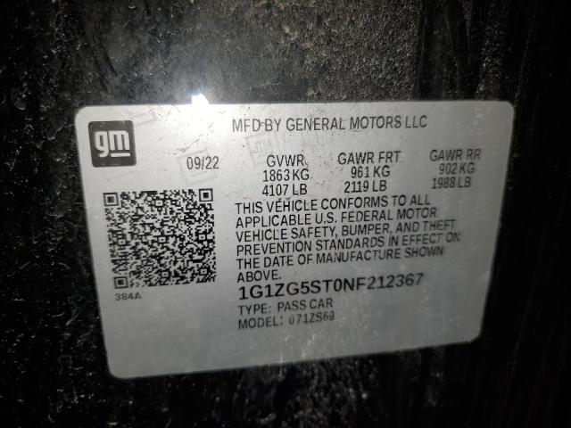 1G1ZG5ST0NF212367 - 2022 CHEVROLET MALIBU RS 黑色 照片 12