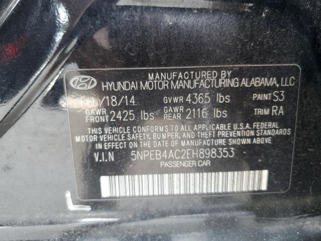 5NPEB4AC2EH898353 - 2014 HYUNDAI SONATA GLS BLACK photo 12