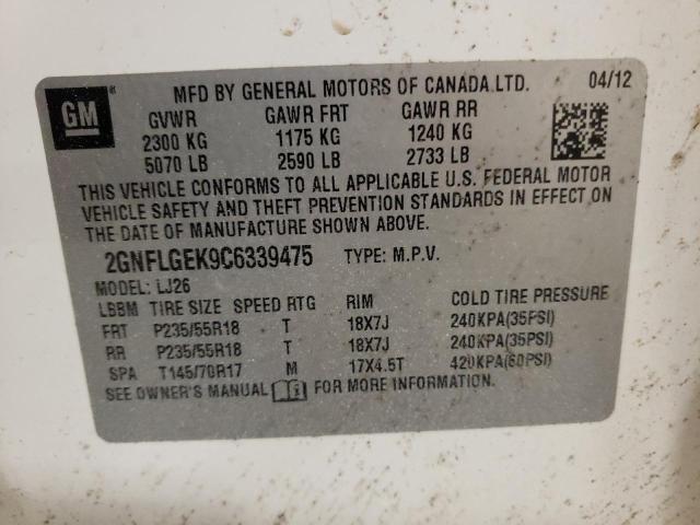 2GNFLGEK9C6339475 - 2012 CHEVROLET EQUINOX LTZ WHITE photo 13