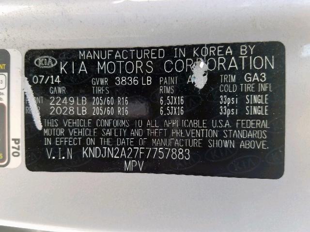 KNDJN2A27F7757883 - 2015 KIA SOUL  photo 10