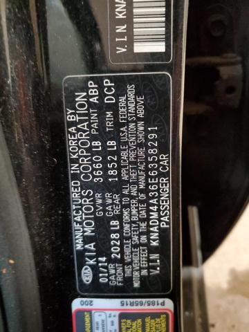 KNADM4A36E6358291 - 2014 KIA RIO LX BLACK photo 12